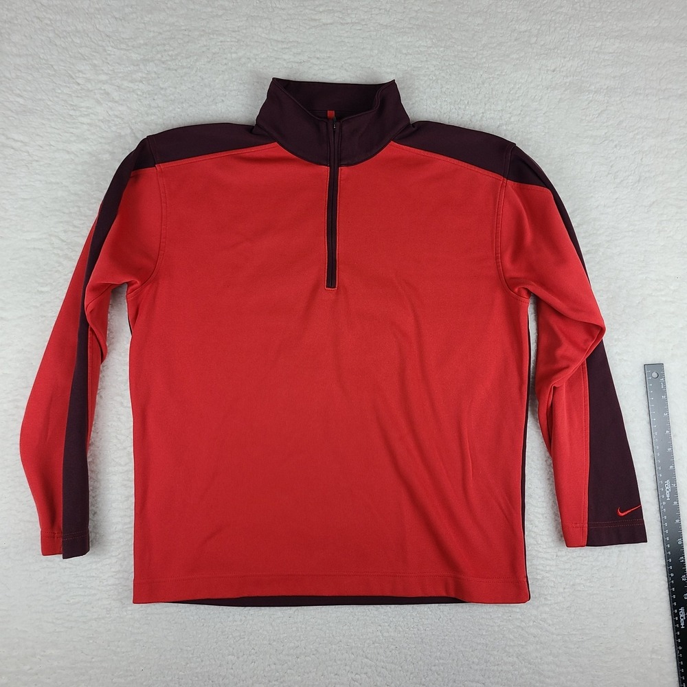 Nike Sweater Mens Large Burgundy Red Dri Fit Tiger Woods Performance Tech Golf
